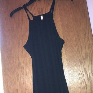 calf length bodycon black ribbed dress
